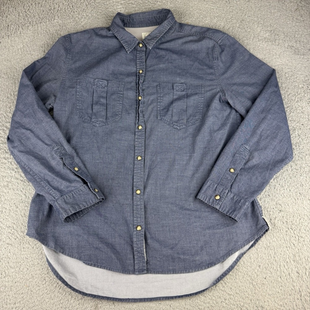 Gramicci Long Sleeve Shirt Men's Xl Blue Snap Button Freedom Chambray Stretch